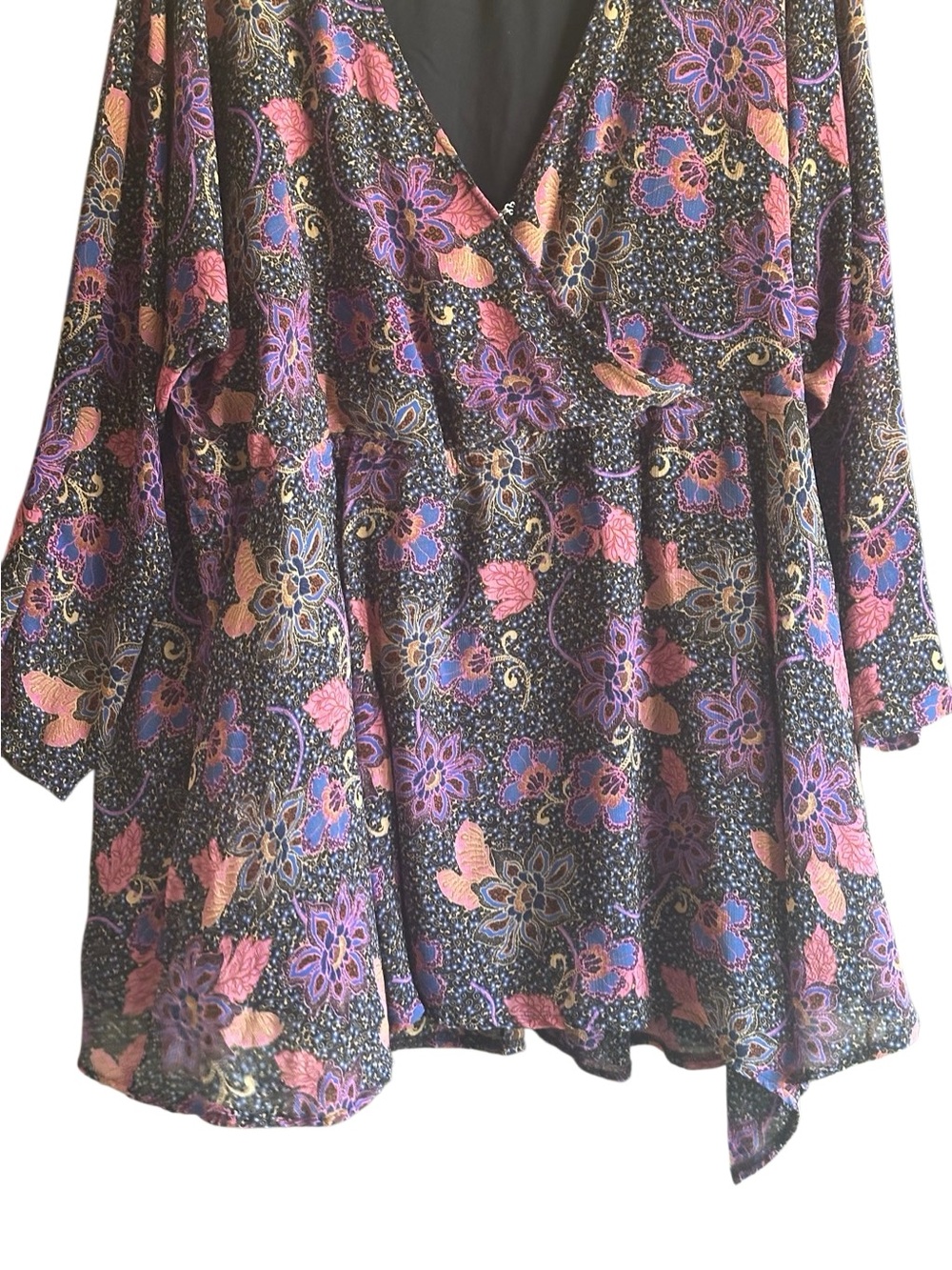 Free People Teegan Mini Dress in Twilight Combo. Faux Wrap Boho Long Sleeve. Med - Picture 8 of 15